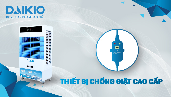 Quạt điêu`hòa máy làm mát Daikio DK6000A có bộ chống giật an toàn khi sử dụng