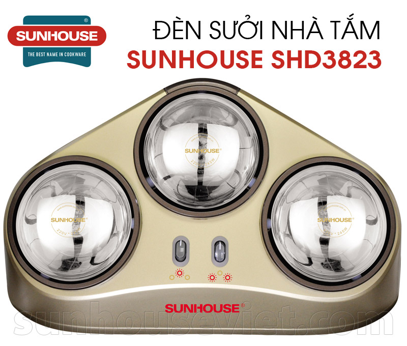 Đèn sưởi nhà tắm Sunhouse SHD3823 3 bóng mạ vàng giảm chói chính hãng