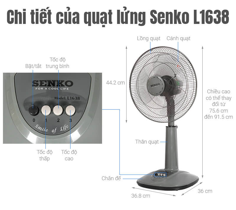 Chi tiết của Quạt lửng Senko L1638