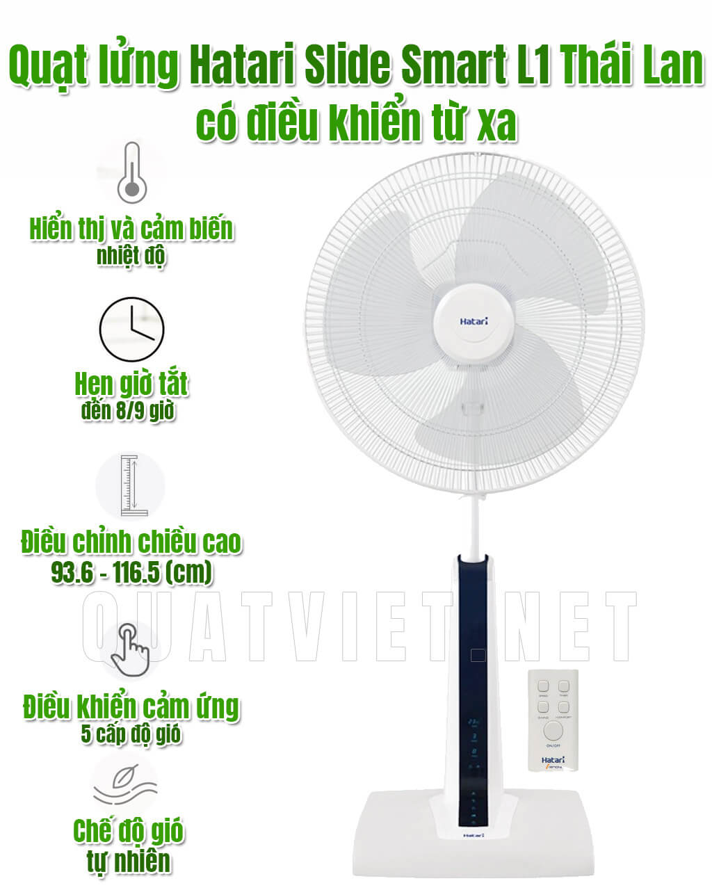 Quạt lửng Hatari Slide Smart L1 Thái Lan có điều khiển