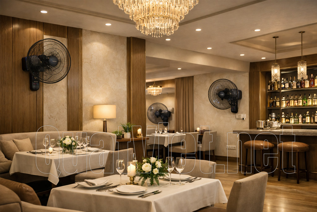 Quạt treo tường Panasonic F-409MB làm mát cho nhà hàng