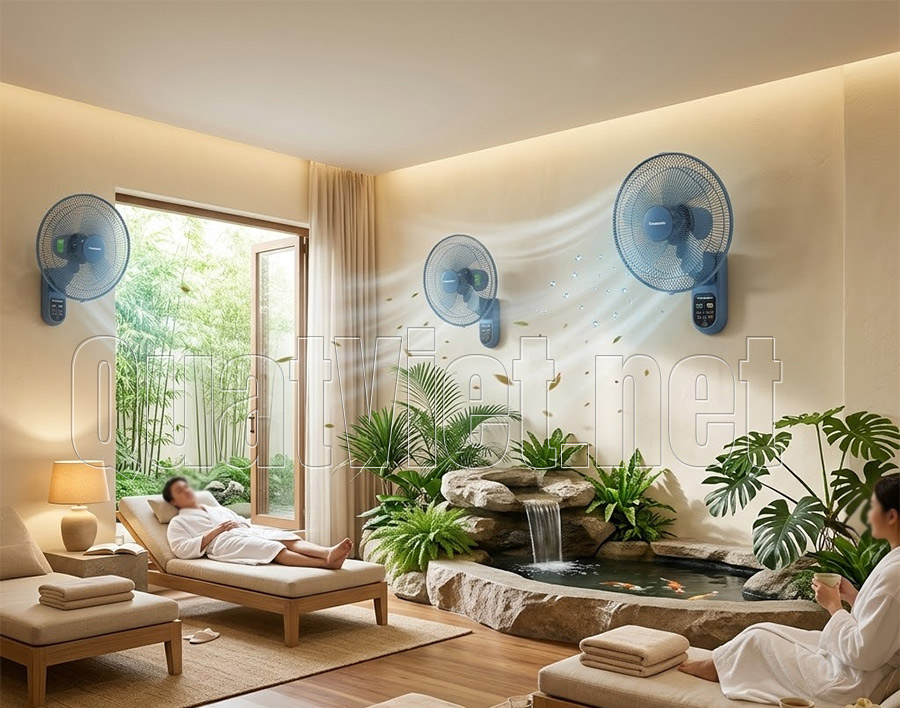 Quạt treo tường Panasonic F-409MB làm mát cho khu nghỉ dưỡng và Spa cao cấp