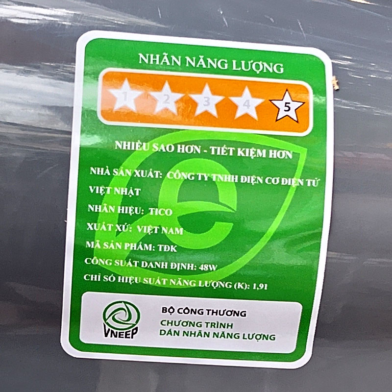 Nhãn năng lượng 5 sao của quạt treo tường Tico TĐK400