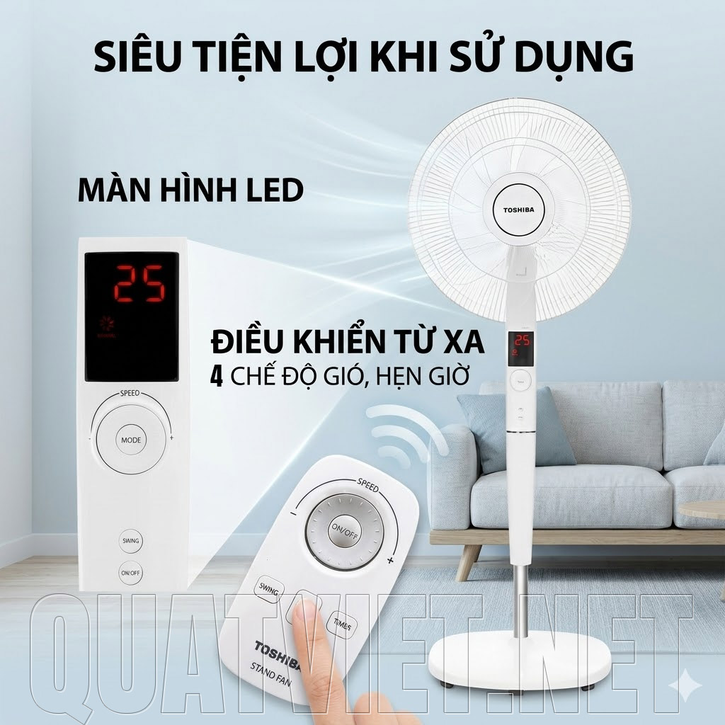 Quạt cây đứng Toshiba F - LSD30(W)VN có màn hình LED và điều khiển từ xa tiện dụng