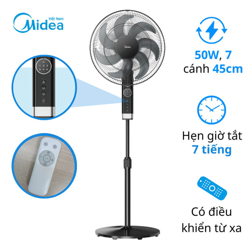 Quạt cây đứng Midea FS40-23MR 7 cánh có điều khiển