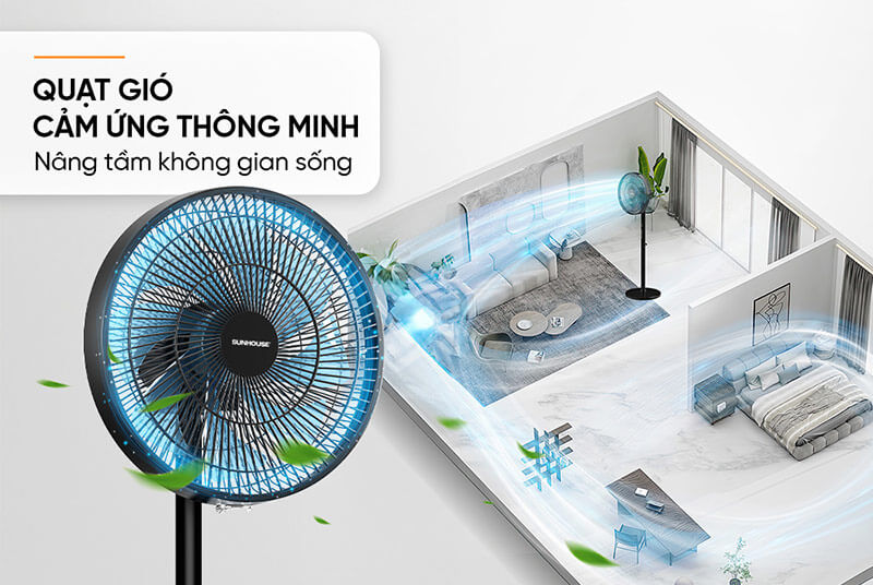 Quạt cây đứng 8 cánh Sunhouse SHD7346 quạt gió cảm ứng thông minh