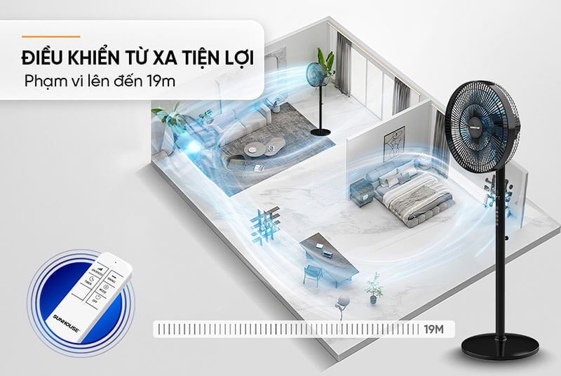 Quạt cây đứng 8 cánh Sunhouse SHD7346 có điều khiển từ xa tiện dụng