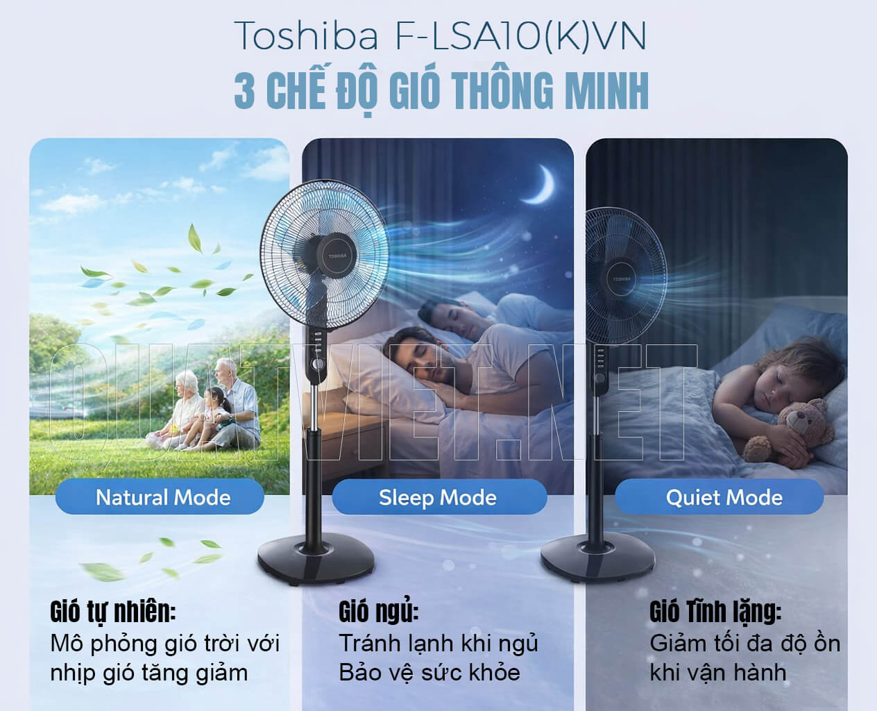 Quạt cây đứng Toshiba F-LSA10(K)VN có 3 chế độ gió thông minh đáp ứng nhiều nhu cầu