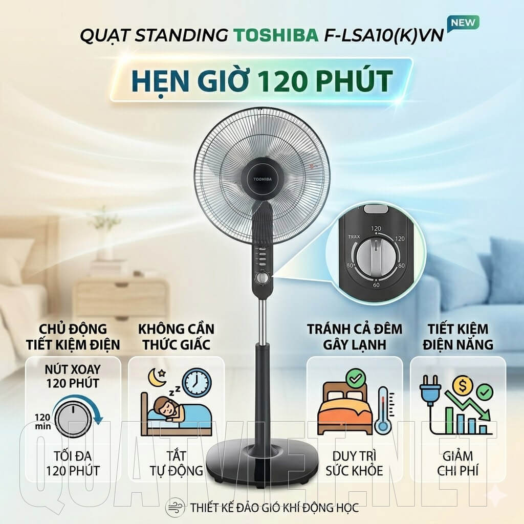 quạt cây đứng Toshiba F-LSA10(K)VN hẹn giờ 120 phút
