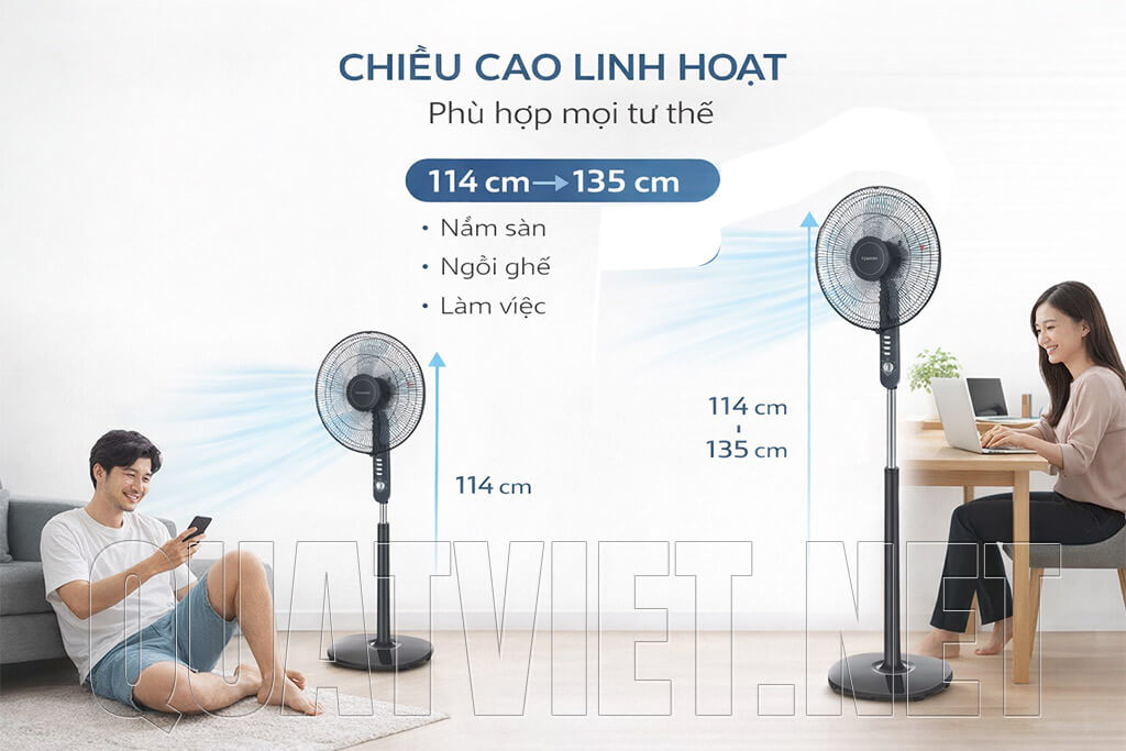 quạt cây đứng Toshiba F-LSA10(K)VN có thể điều chỉnh chiều cao linh hoạt