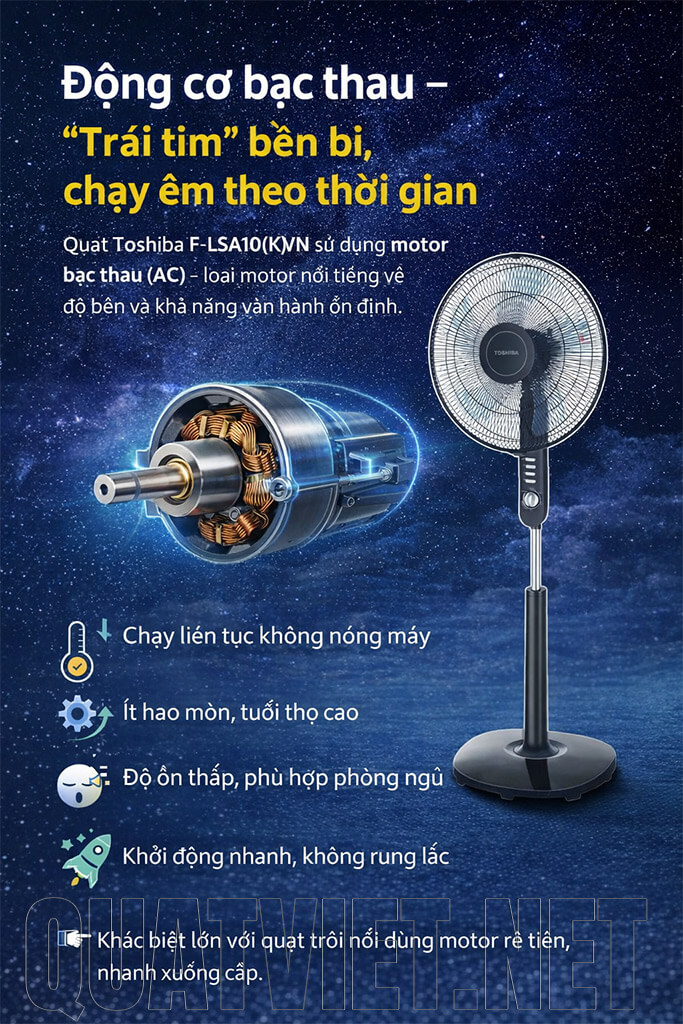 Motor của quạt cây đứng Toshiba F-LSA10(K)VN bạc thau bền bỉ