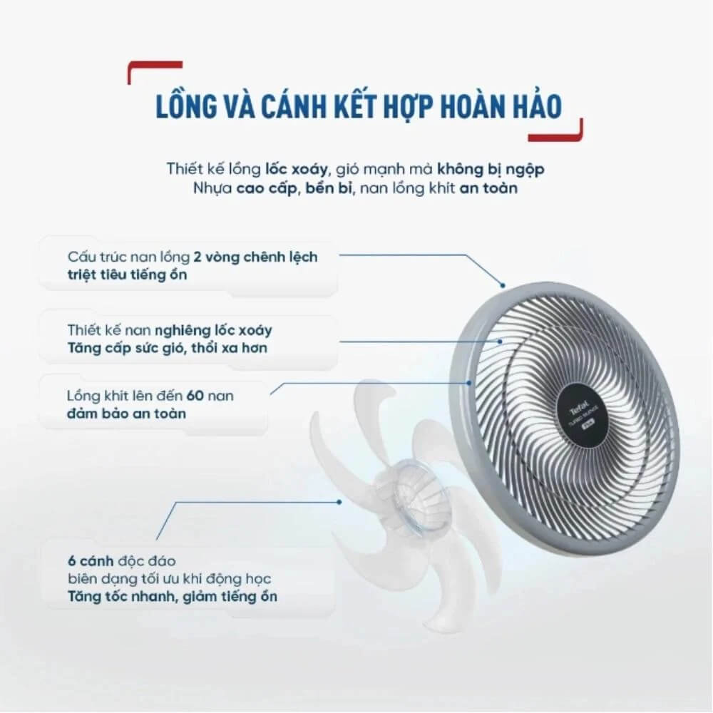 Quạt sàn Tefal VH686790 có lồng và cánh kết hợp hoàn hảo
