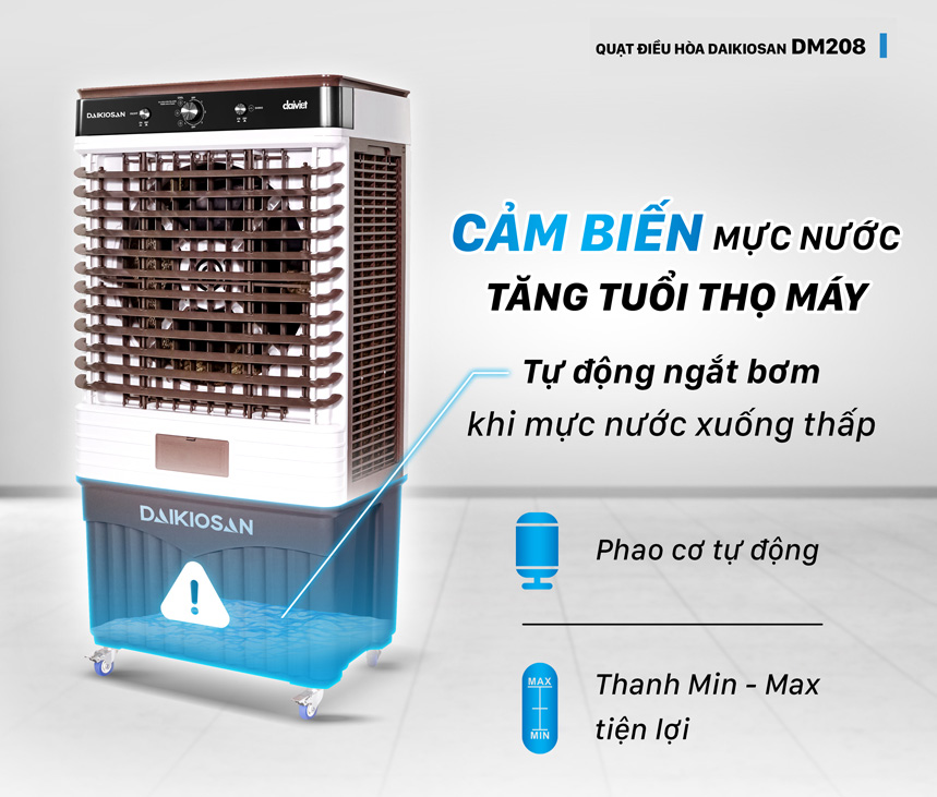 Cảm biến mực nước tự động: Quạt sẽ tự ngắt khi nước trong bình cạn tăng tuổi