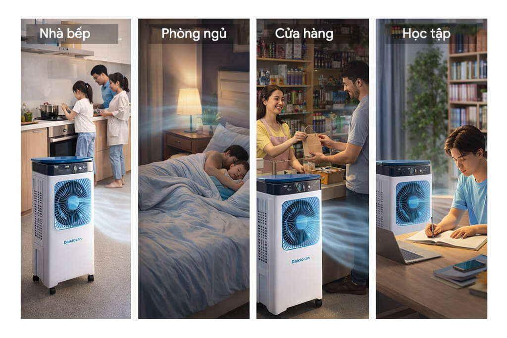 Quạt điều hòa Daikiosan DM110 làm mát đa dụng: nhà bếp, phòng ngủ, cửa hàng, góc học tập