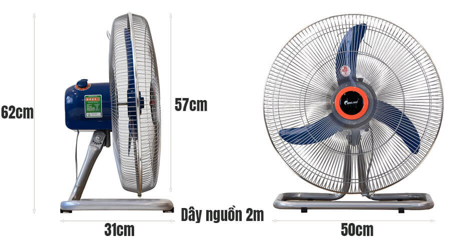 Kích thước của quạt sàn bán công nghiệp ChingHai FF929 105W cánh 50cm