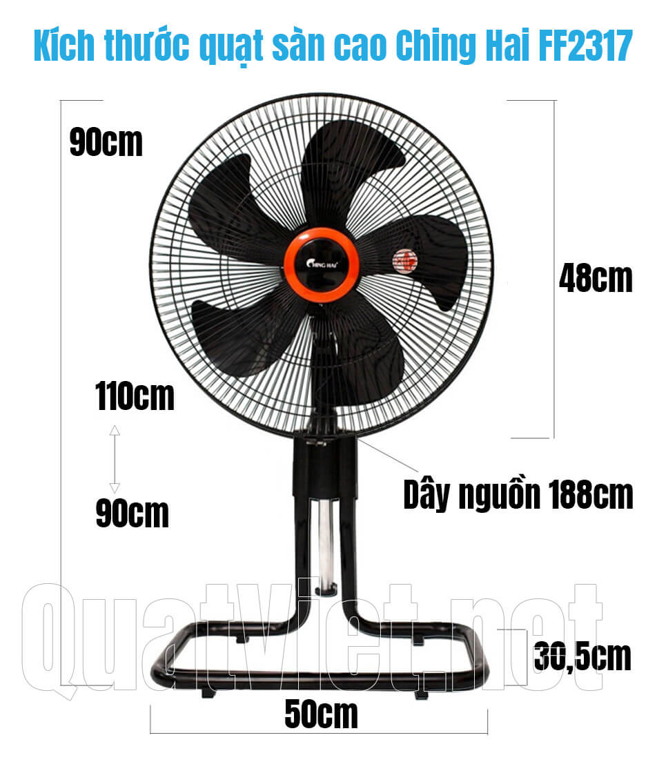 Kích thước của quạt sàn rút cao ChingHai FF2317