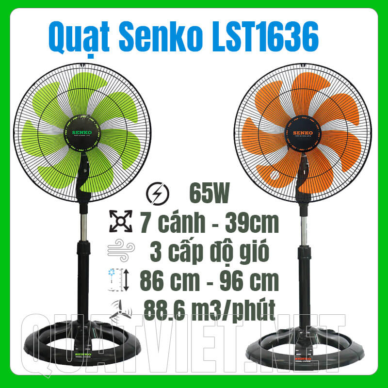 Quạt lửng Senko LTS1636 65W 7 cánh xanh đỏ