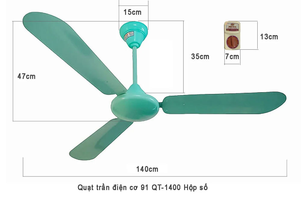 Chi tiết, thông số sản phẩm quạt trần Điện cơ 91 QT-1400