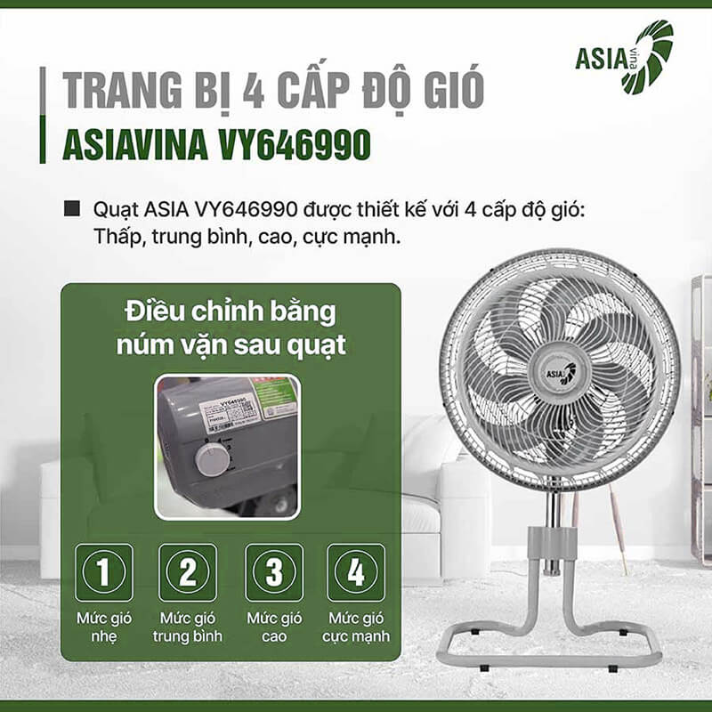 4 cấp độ gió của quạt sàn rút Asia Turbo Max VY646990