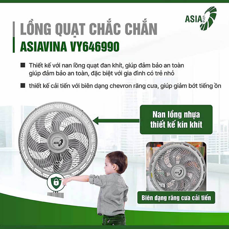 Thiết kế lồng quạt an toàn và giảm ồn của quạt sàn rút Asia Turbo Max VY646990