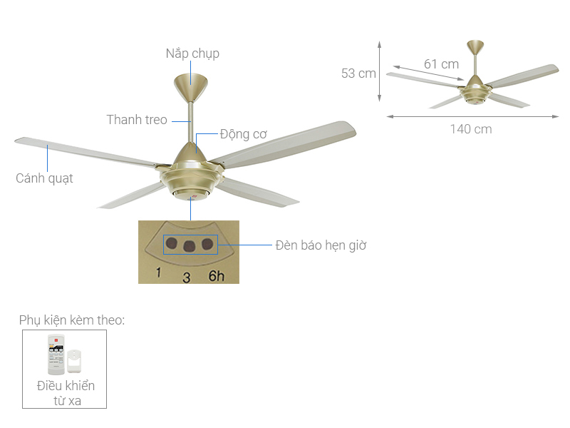 Thông số kỹ thuật chi tiết của quạt trần KDK M56XR