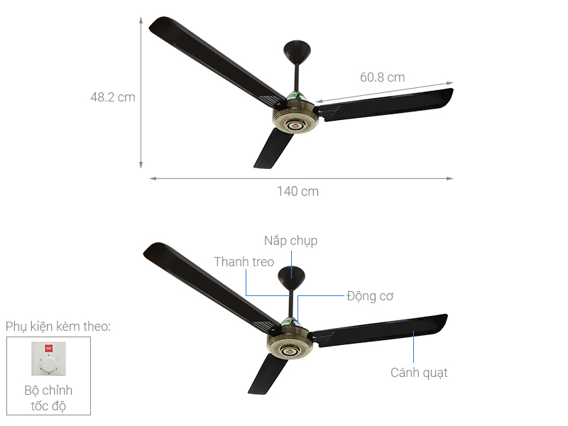 Thông số kỹ thuật chi tiết quạt trần KDK N56YG