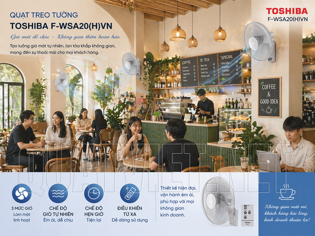 Quạt treo tường Toshiba F - WSA20 (H) VN làm mát quán cafe quán ăn