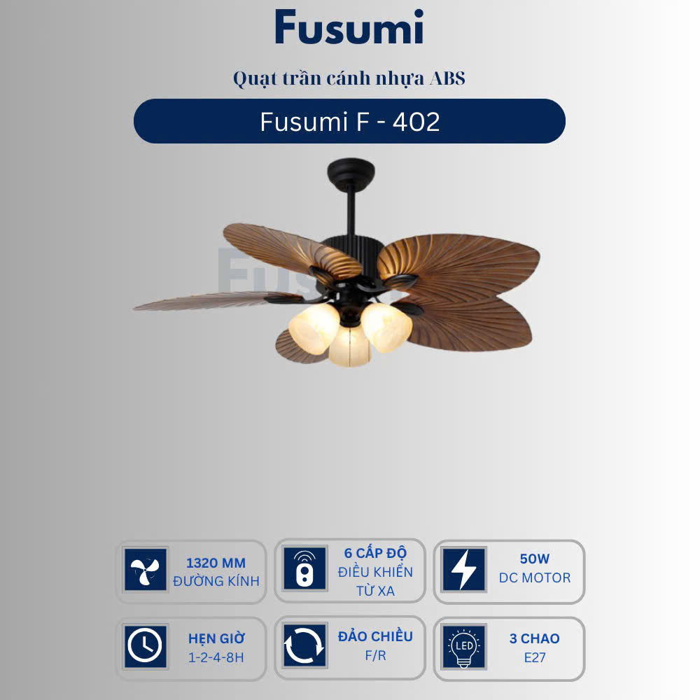 Quạt trần đèn Fusumi F – 402 50W 5 cánh lá 1320mm