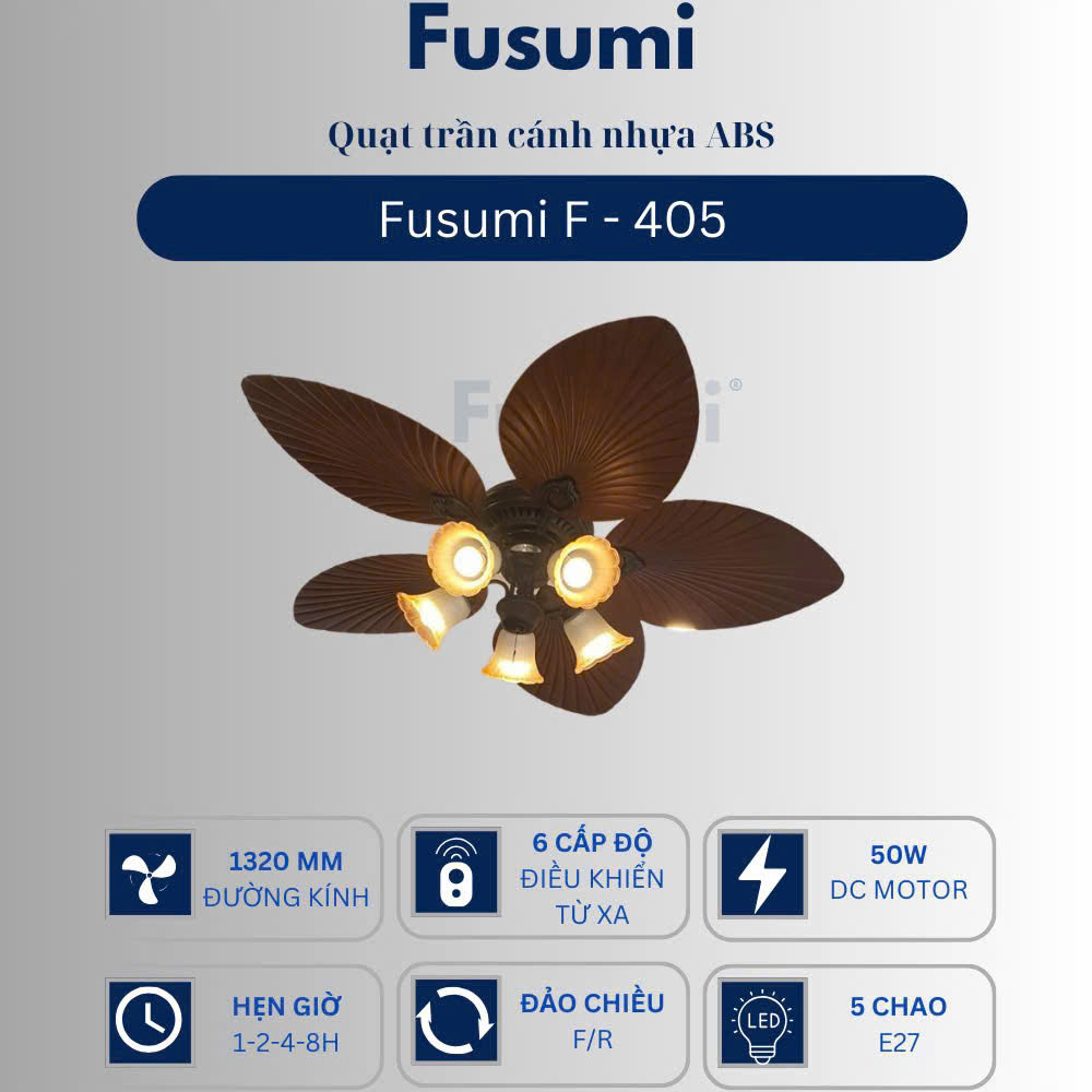 Quạt trần đèn Fusumi F – 405 50W 5 cánh lá 1320mm