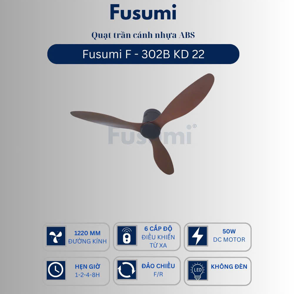 Quạt trần Fusumi F – 302B KD 22 50W 3 cánh 1220mm