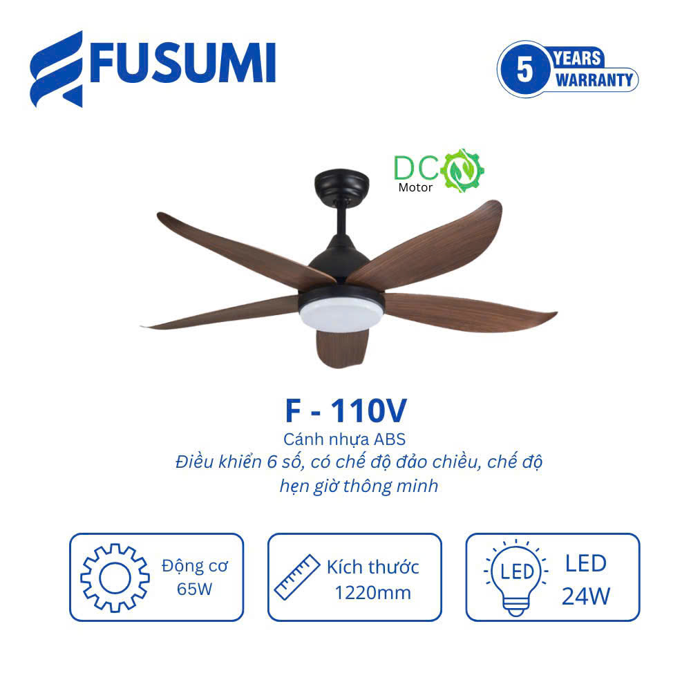 Quạt trần đèn Fusumi F – 110V 65W 5 cánh 1220mm