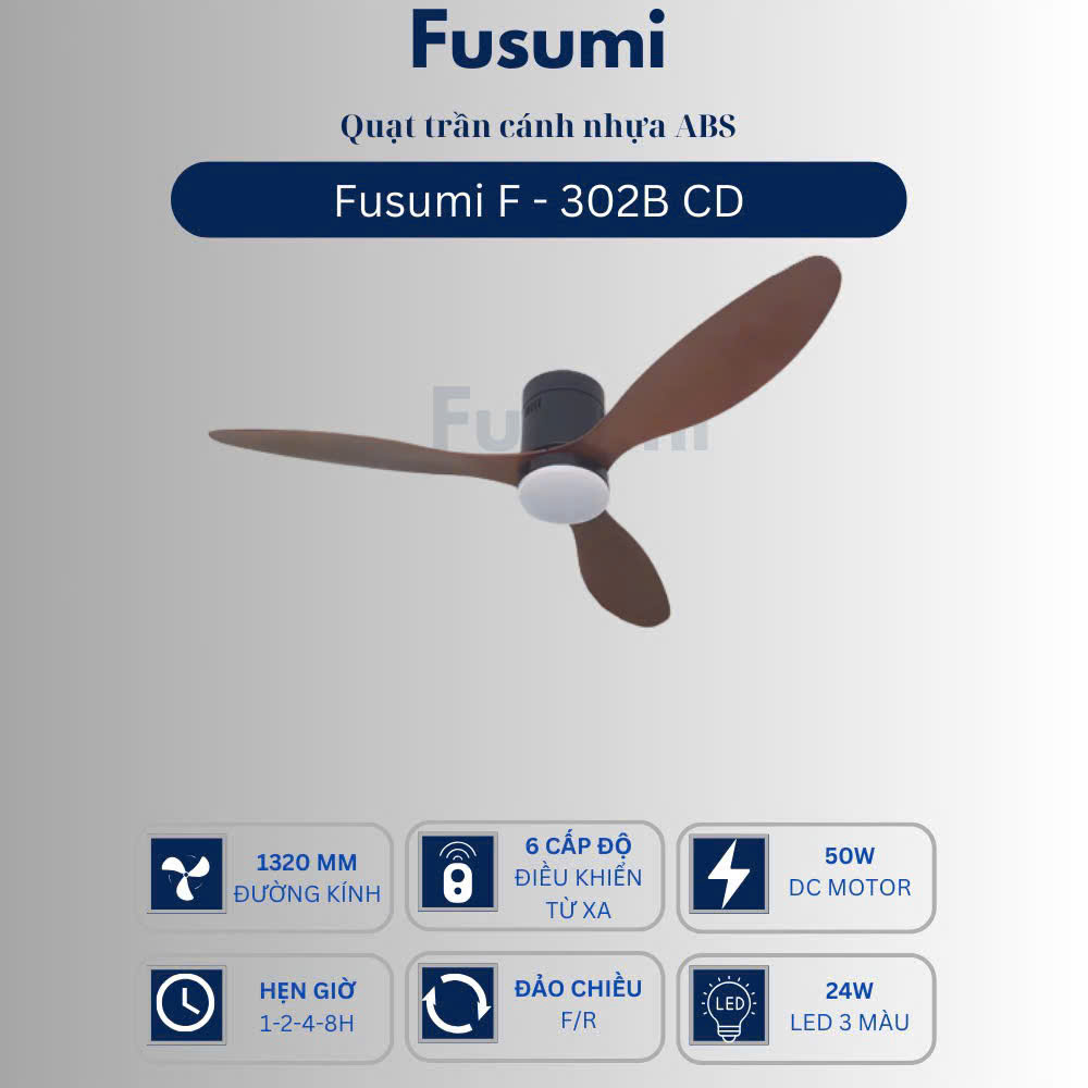 Quạt trần đèn Fusumi F – 302B CD 50W 3 cánh 1320mm
