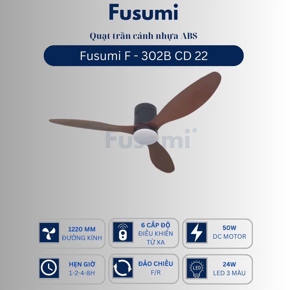 Quạt trần đèn Fusumi F – 302B CD 22 50W 3 cánh 1220mm