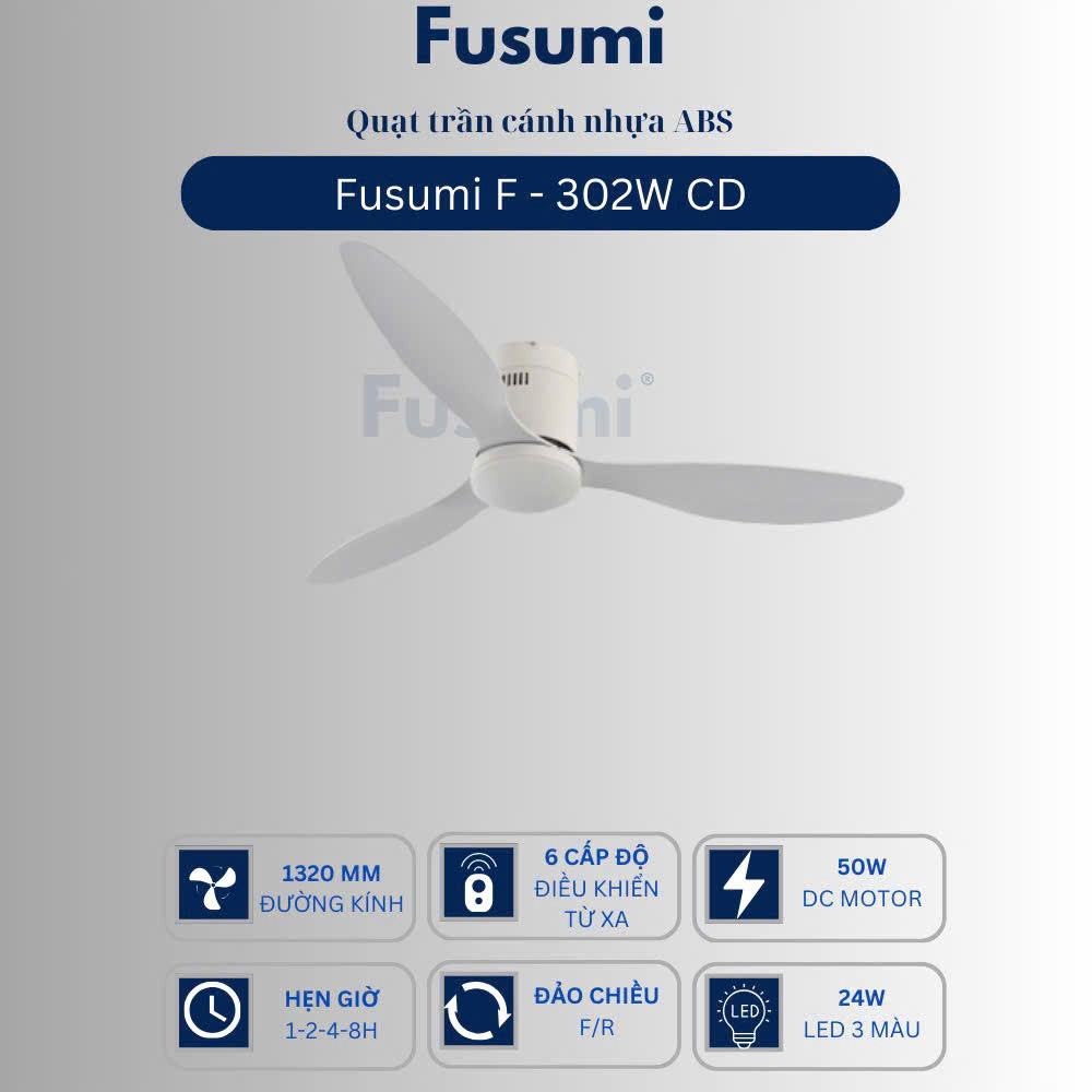 Quạt trần đèn Fusumi F – 302W CD 50W 3 cánh 1320mm