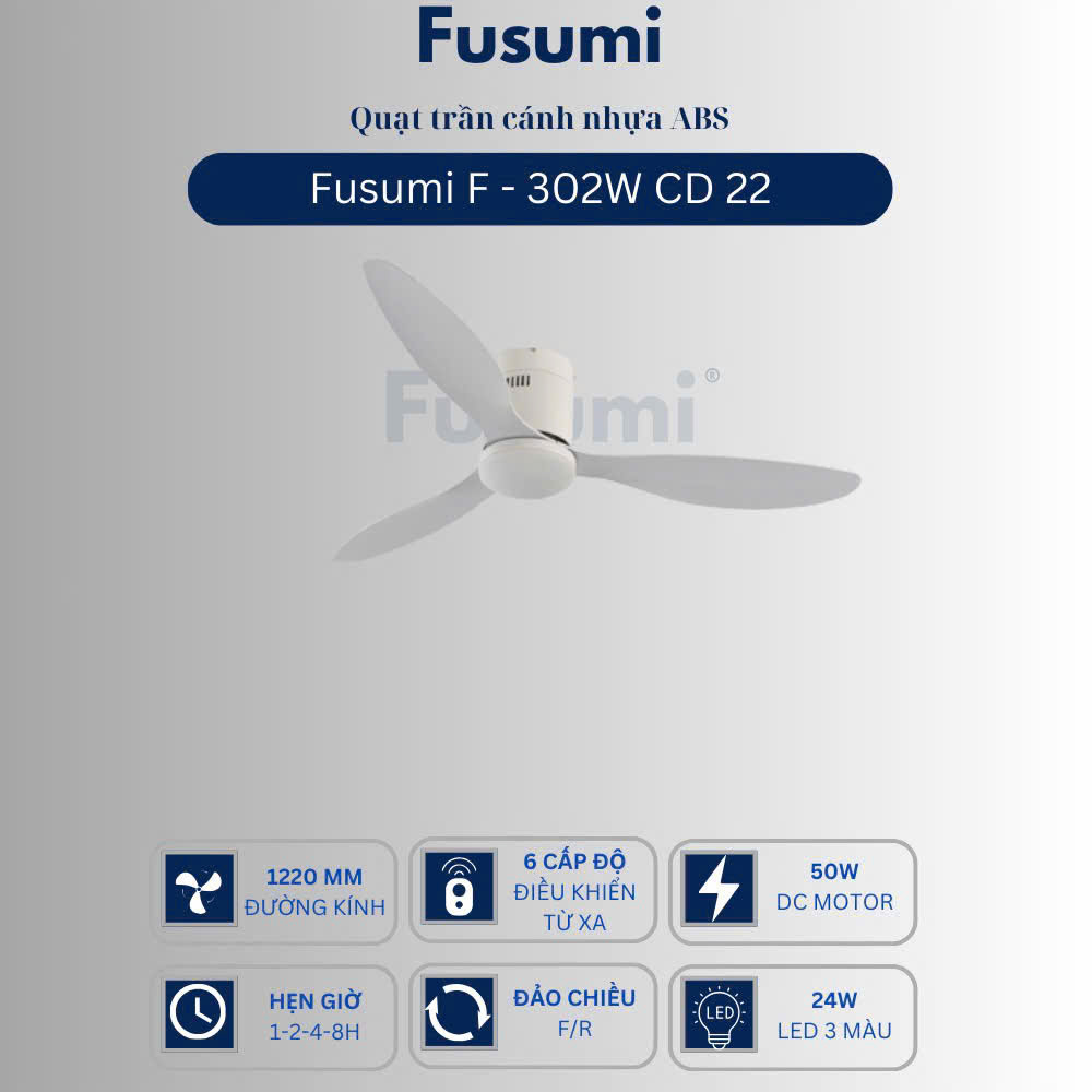 Quạt trần đèn Fusumi F – 302W CD 22 50W 3 cánh 1220mm