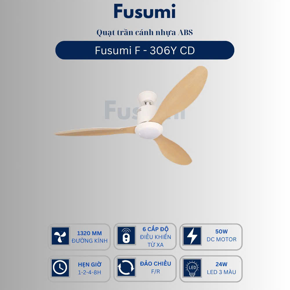Quạt trần đèn Fusumi F – 306Y CD 50W 3 cánh 1320mm