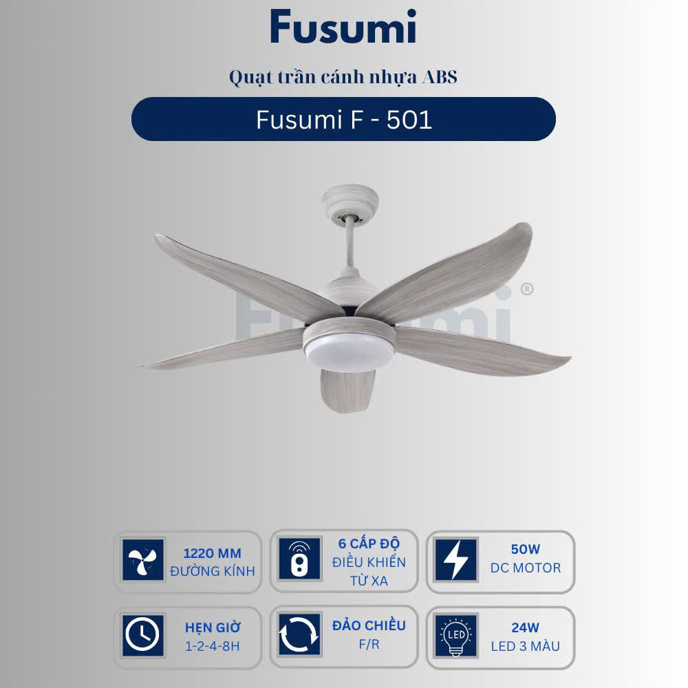 Quạt trần đèn Fusumi F – 501 50W 5 cánh 1220mm