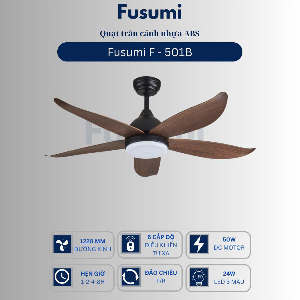 Quạt trần đèn Fusumi F – 501B 50W 5 cánh 1220mm