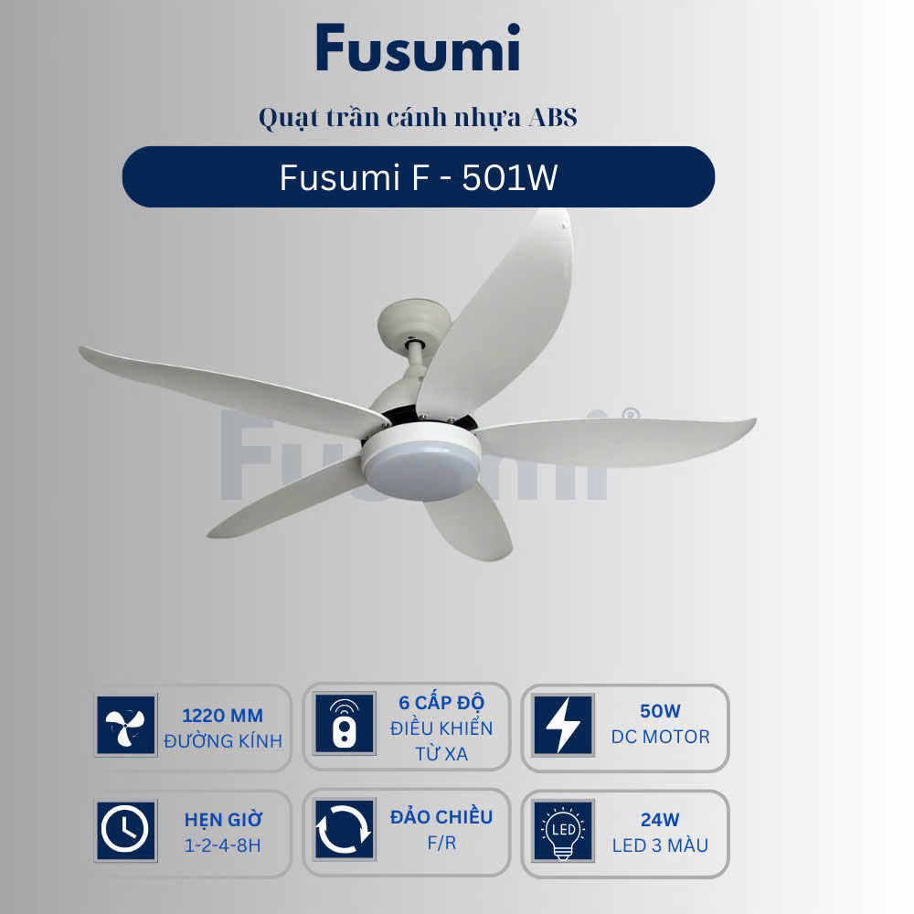 Quạt trần đèn Fusumi F – 501W 50W 5 cánh 1220mm
