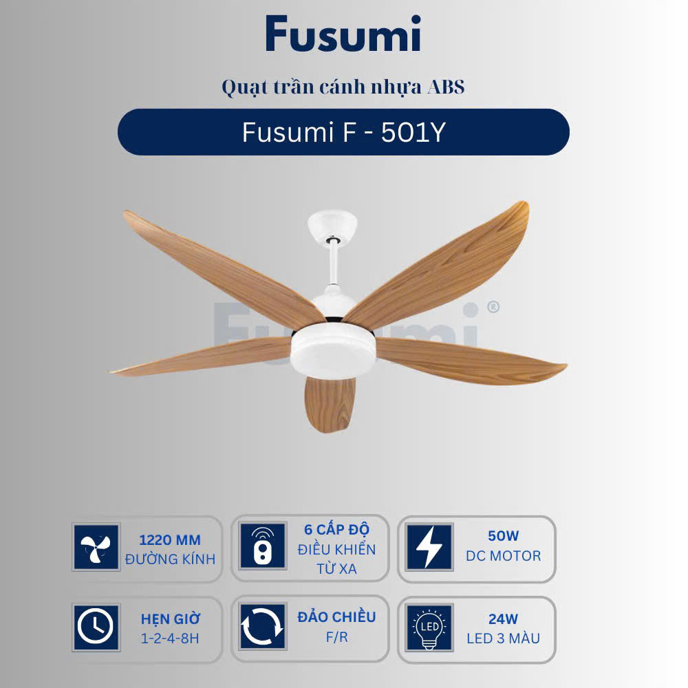 Quạt trần đèn Fusumi F – 501Y 50W 5 cánh 1220mm
