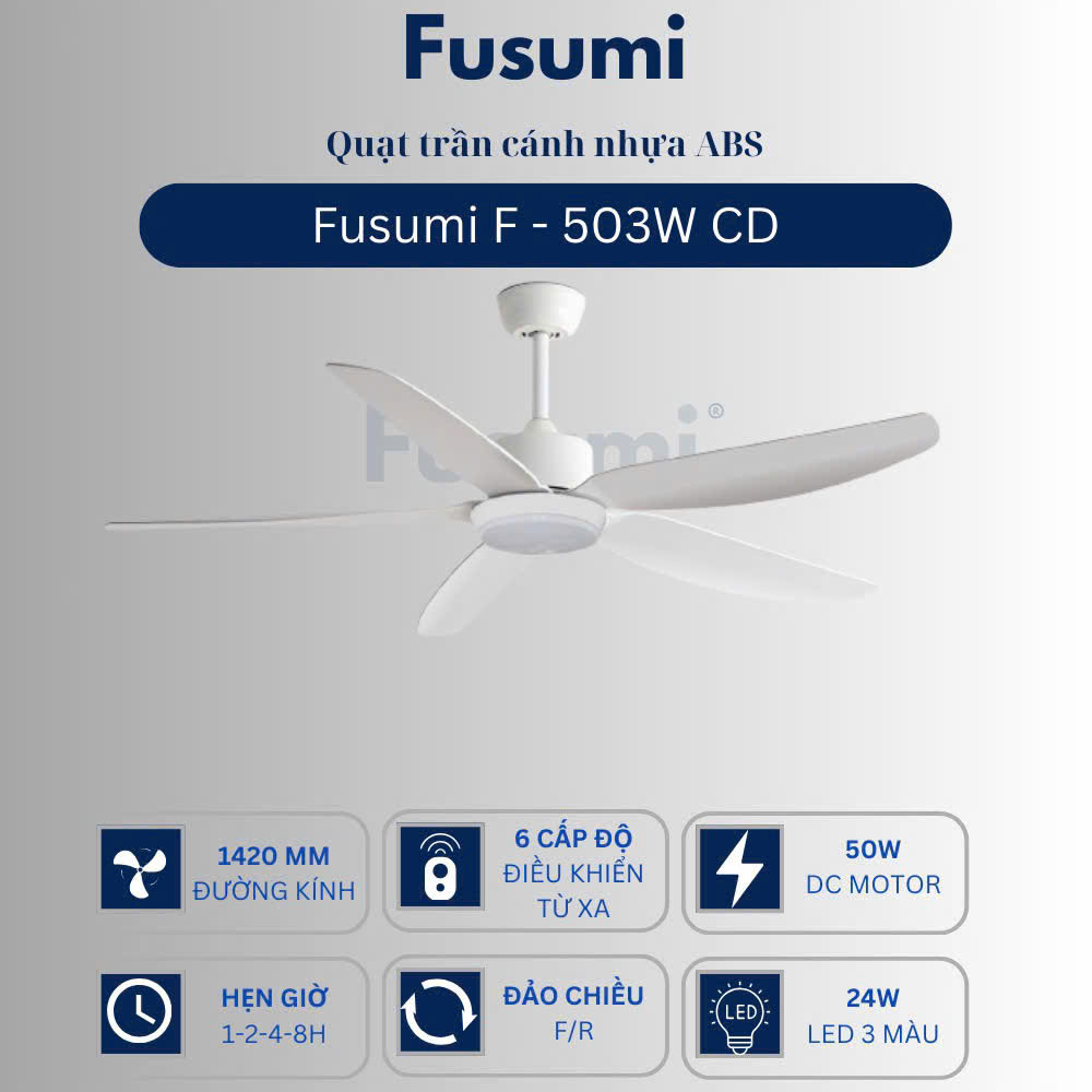 Quạt trần đèn Fusumi F – 503W CD 50W 5 cánh 1420mm