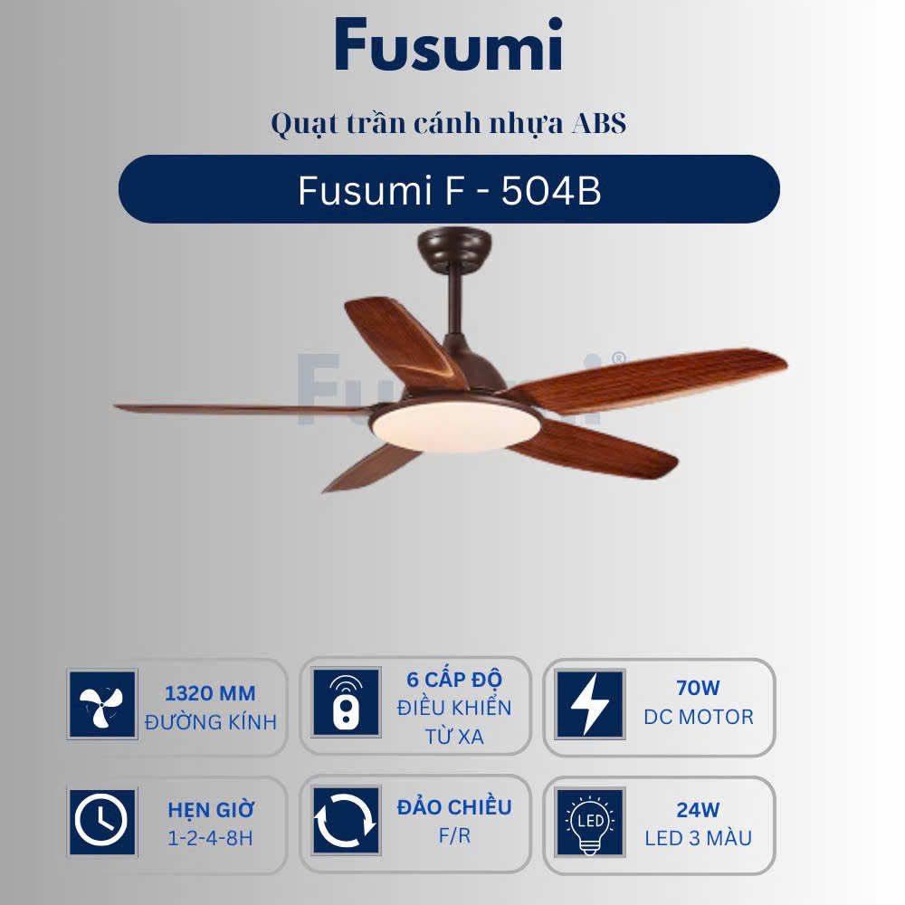 Quạt trần đèn Fusumi F – 504B 70W 5 cánh 1320mm
