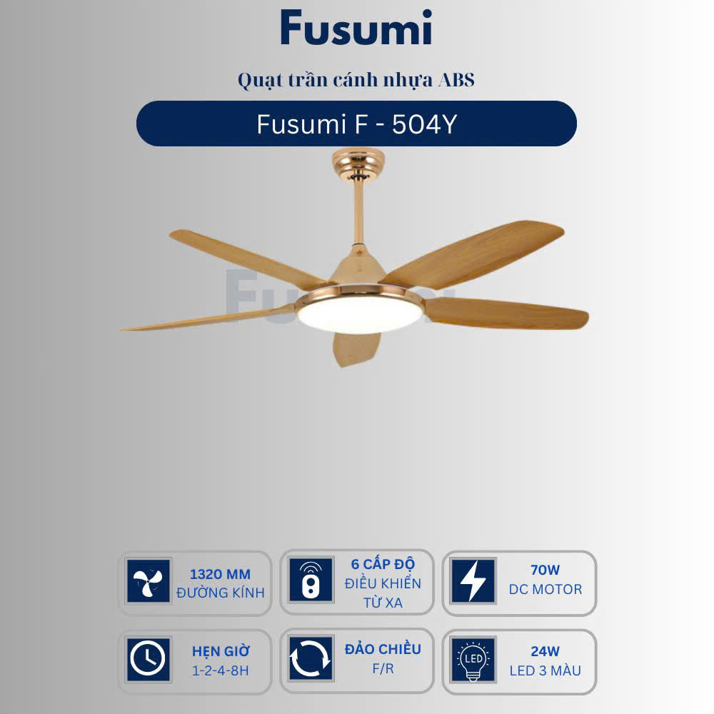Quạt trần đèn Fusumi F – 504Y 70W 5 cánh 1320mm