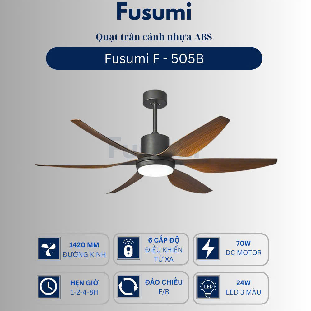 Quạt trần đèn Fusumi F – 505B 70W 5 cánh 1420mm