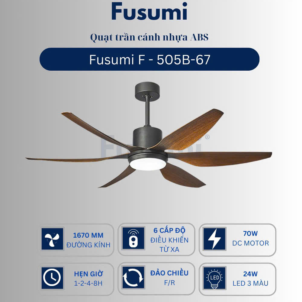 Quạt trần đèn Fusumi F – 505B-67 70W 5 cánh 1670mm