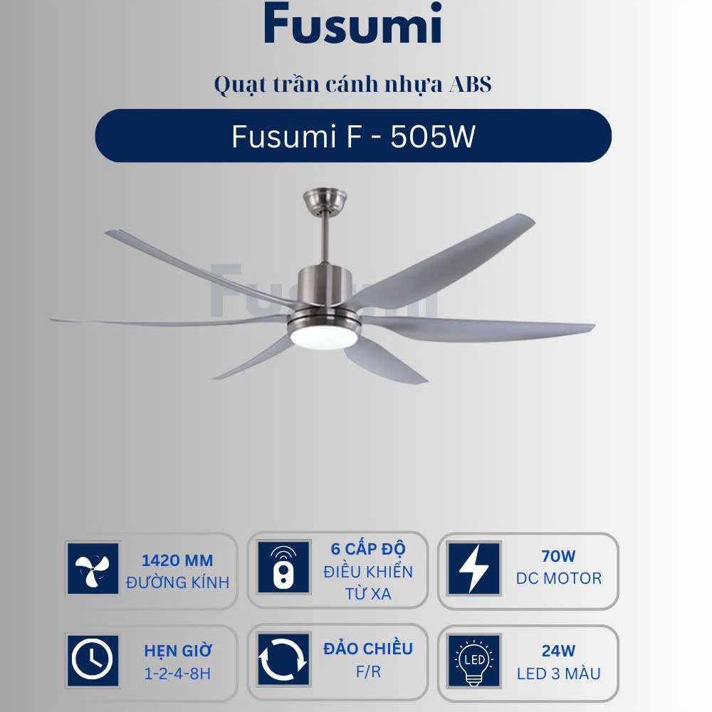 Quạt trần đèn Fusumi F – 505W 70W 5 cánh 1420mm