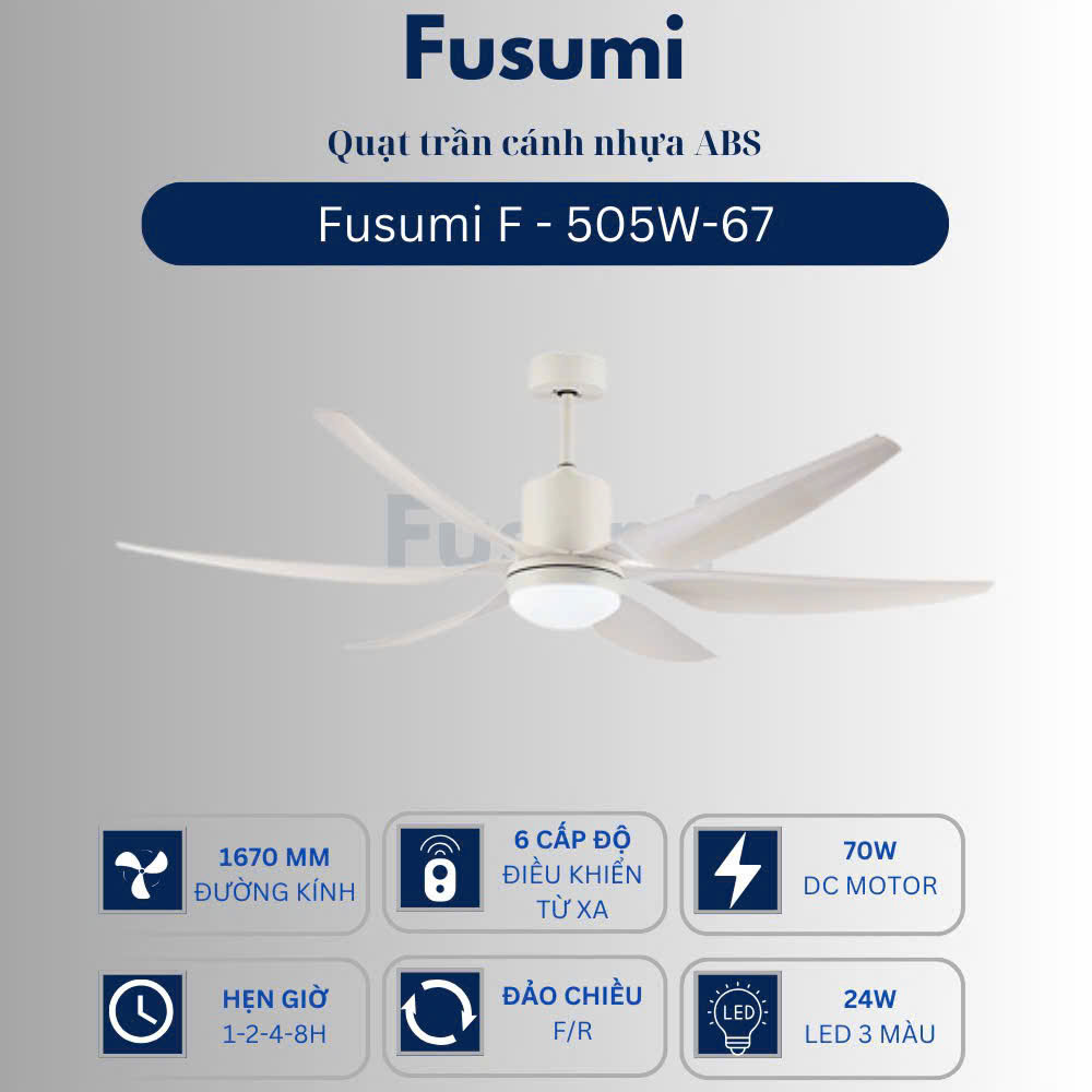 Quạt trần đèn Fusumi F – 505W-67 70W 5 cánh 1670mm