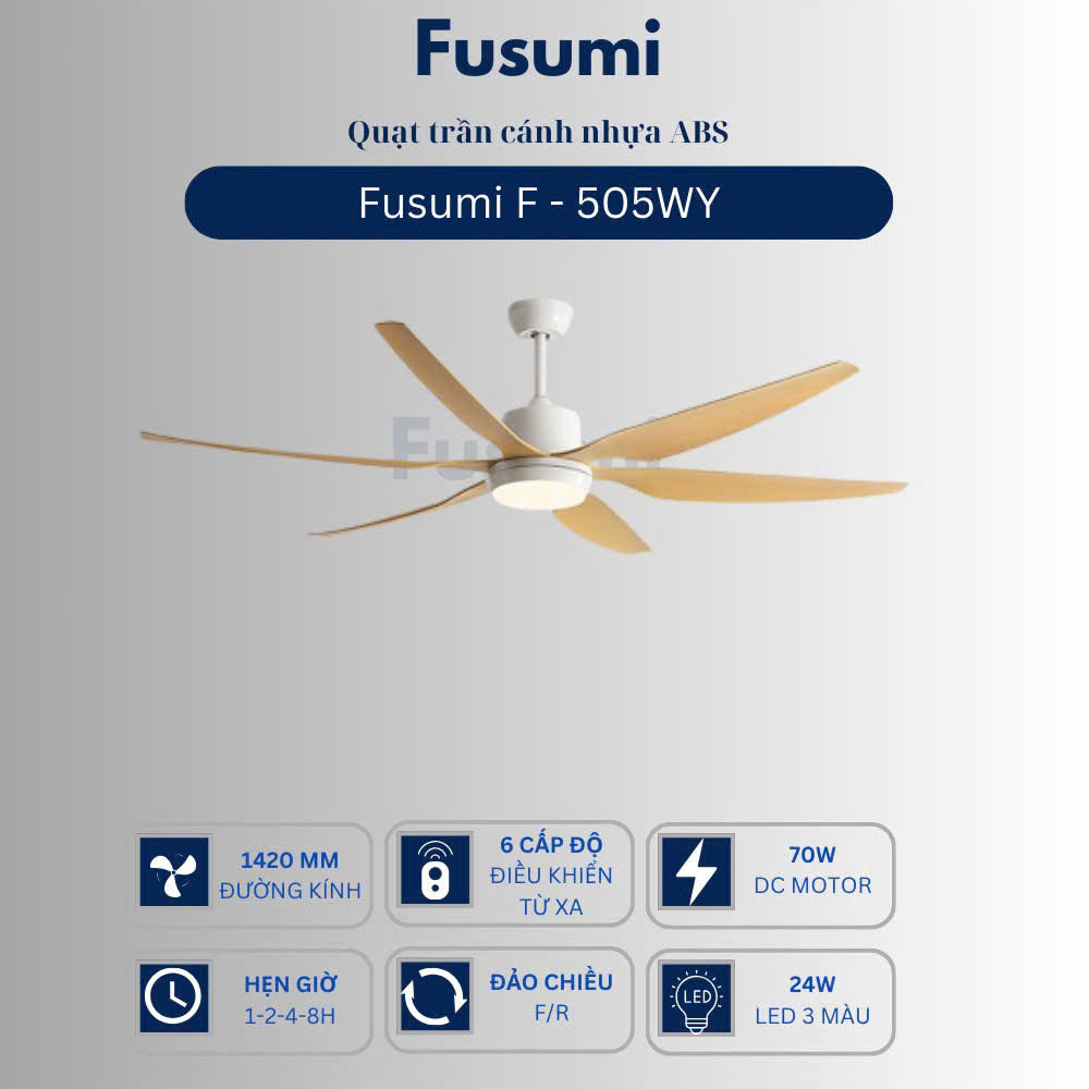 Quạt trần đèn Fusumi F – 505WY 70W 5 cánh 1420mm