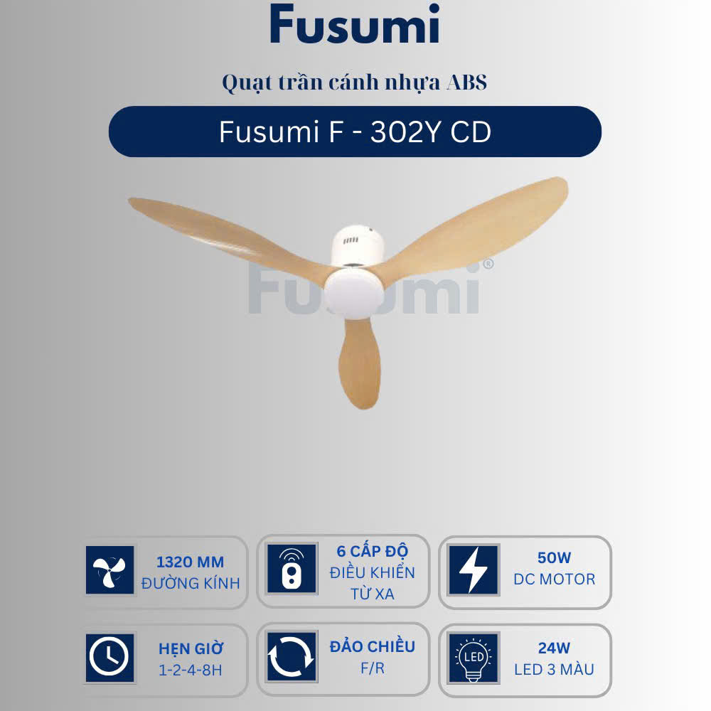 Quạt trần đèn Fusumi F – 302Y CD 50W 3 cánh 1320mm