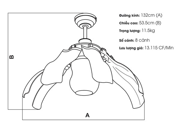 Quạt trần Kaiyokukan  CHIB-107 khi cụp